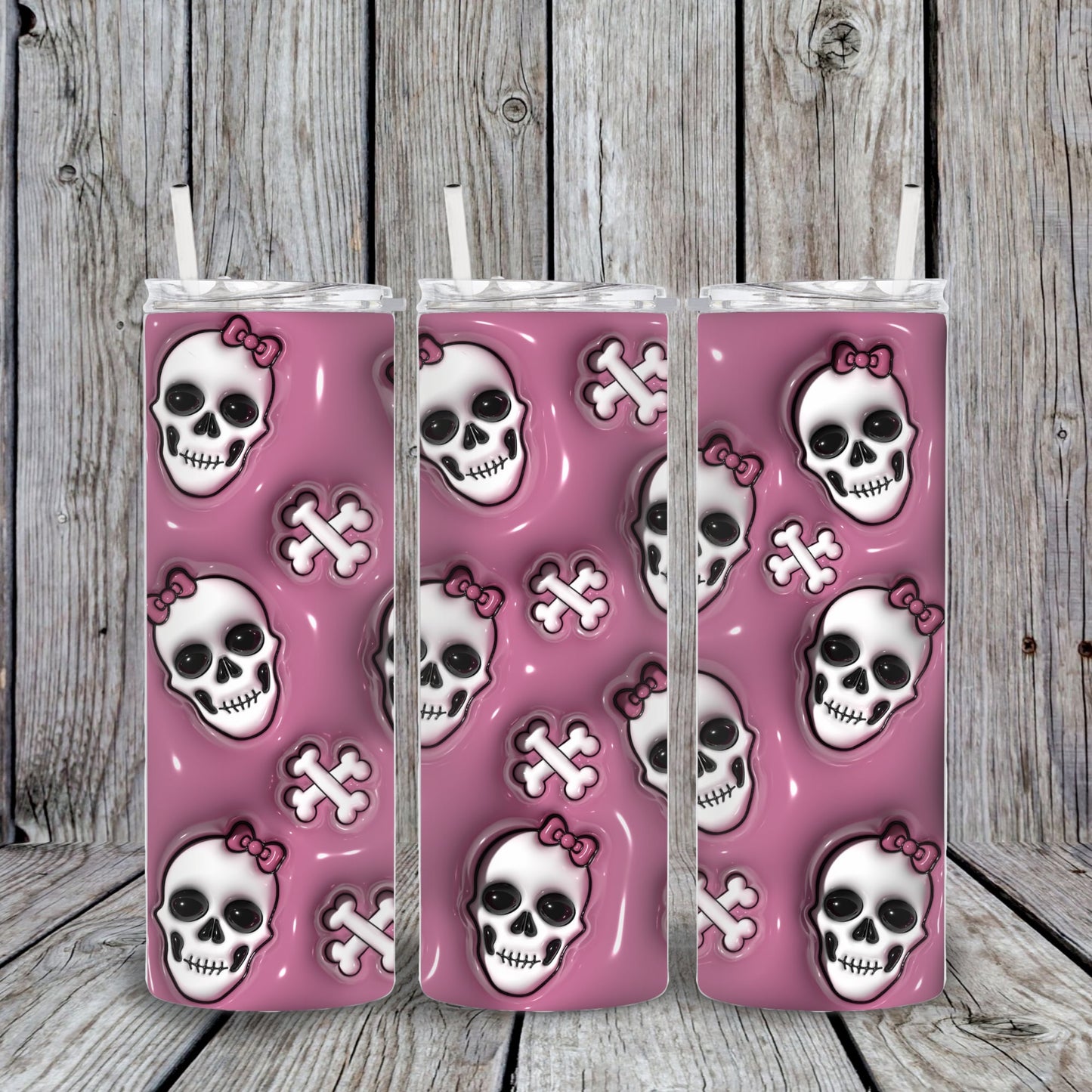 20 oz 3D Puff Skull and Crossbones Halloween Tumbler