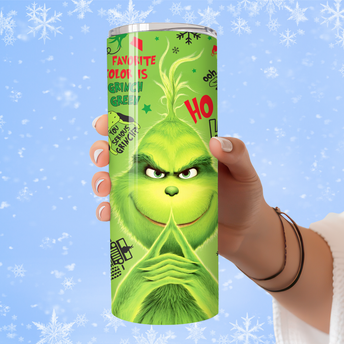 Favorite Color Is Grinch Green Tumbler | Funny Bright Green Christmas Cup