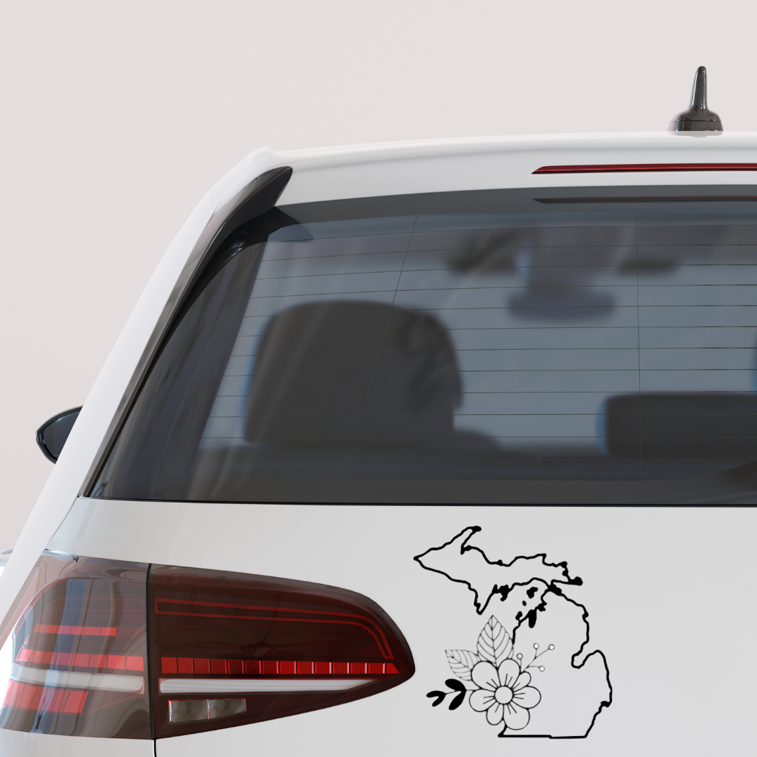Floral State of Michigan vinyl car decal bumper sticker