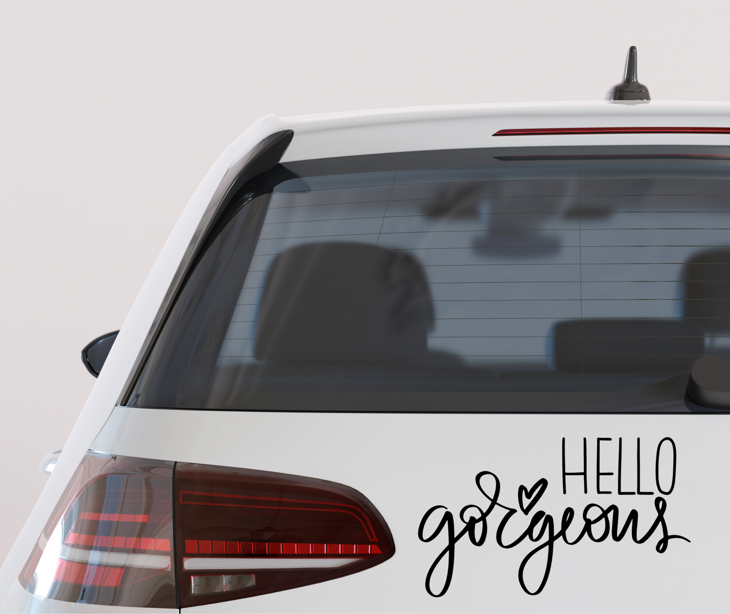 Hello Gorgeous vinyl decal in stylish script, uplifting affirmation sticker for cars, mirrors, laptops, and tumblers.