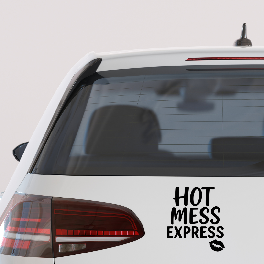 Hot Mess Express car decal with lips design – funny mom life vinyl sticker for SUVs, laptops, tumblers, and more