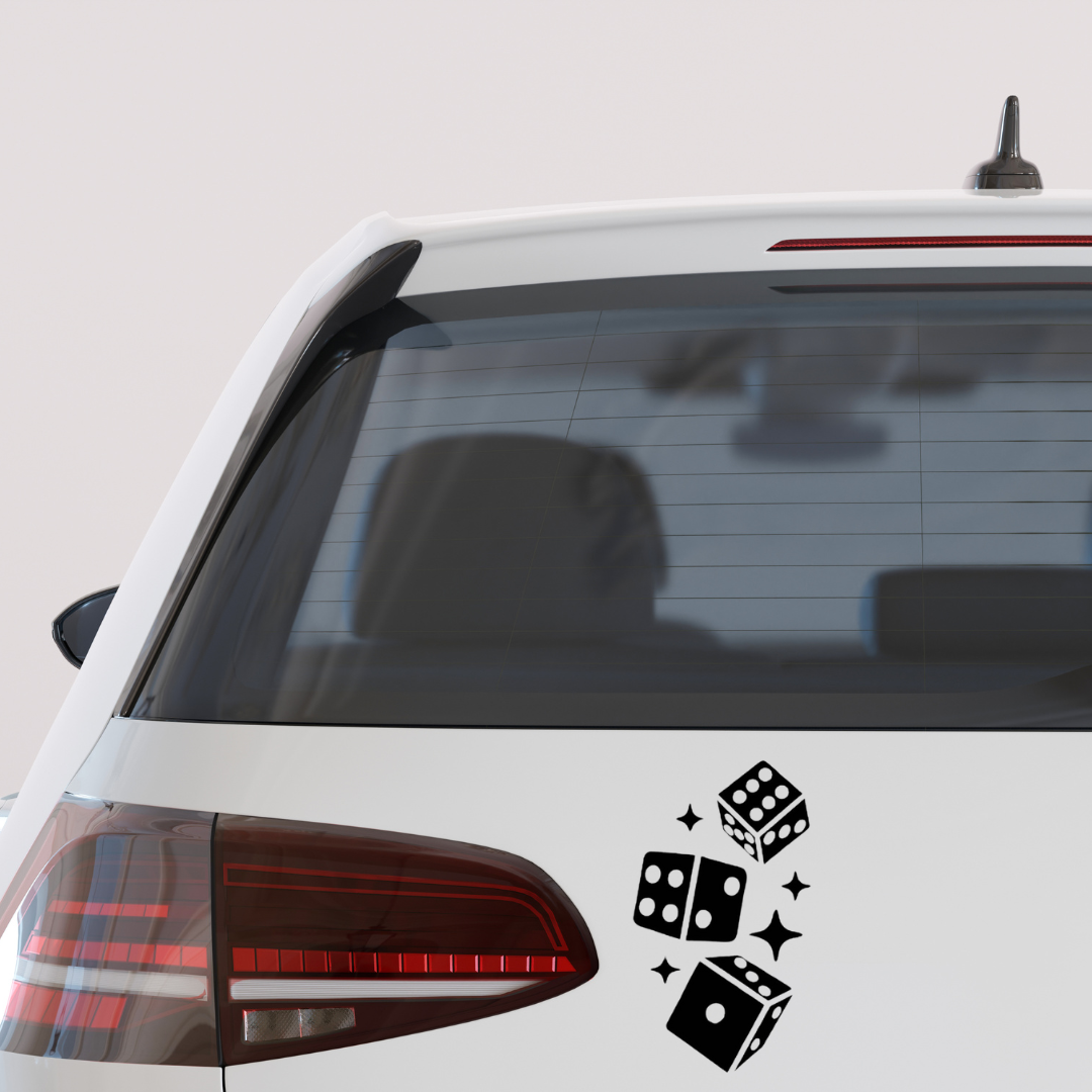 Lucky Dice vinyl decal featuring a pair of dice design, fun casino and gambling-themed sticker for cars, laptops, and water bottles.