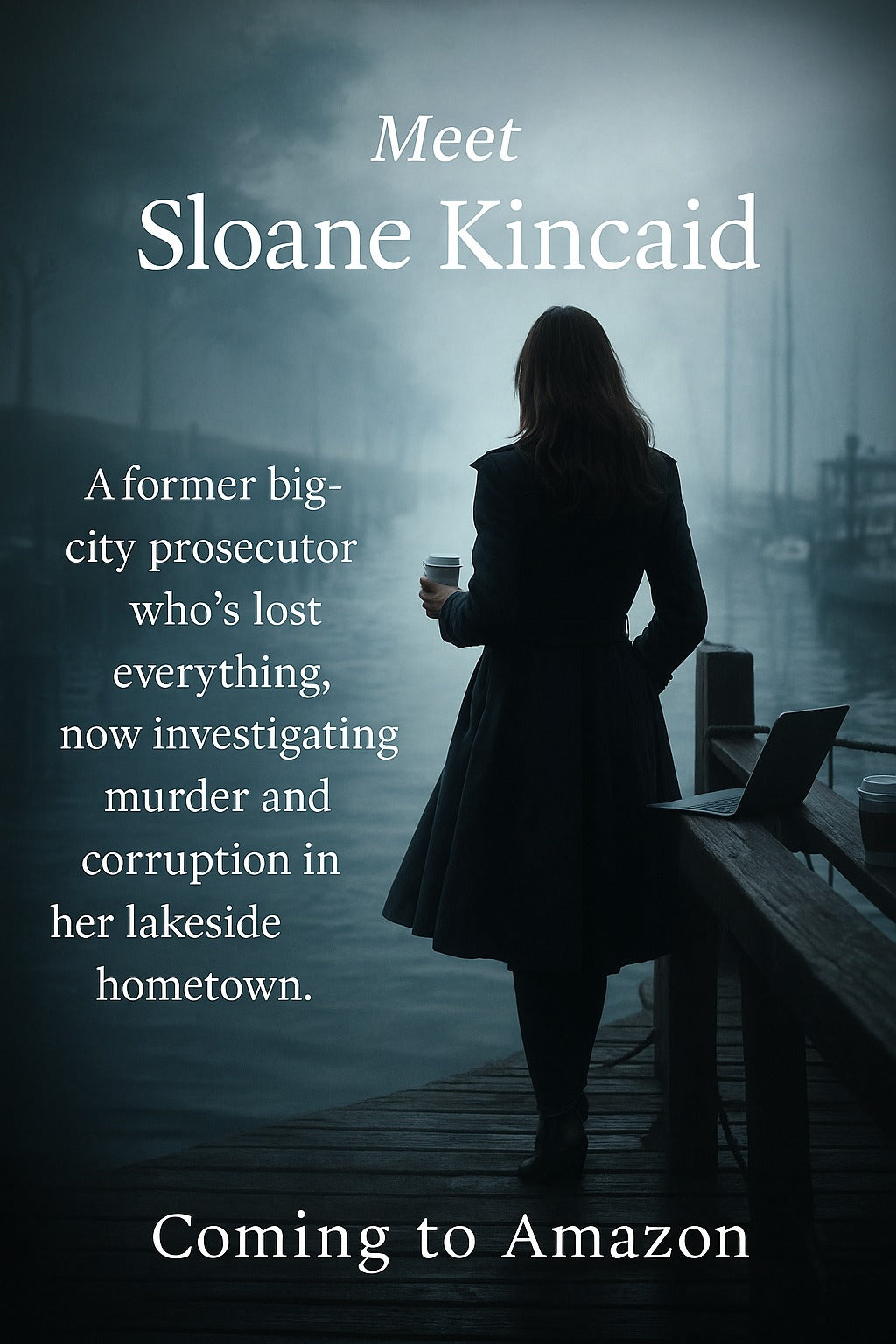 Promotional image for Sloane Kincaid with a silhouette of a woman on a dock.