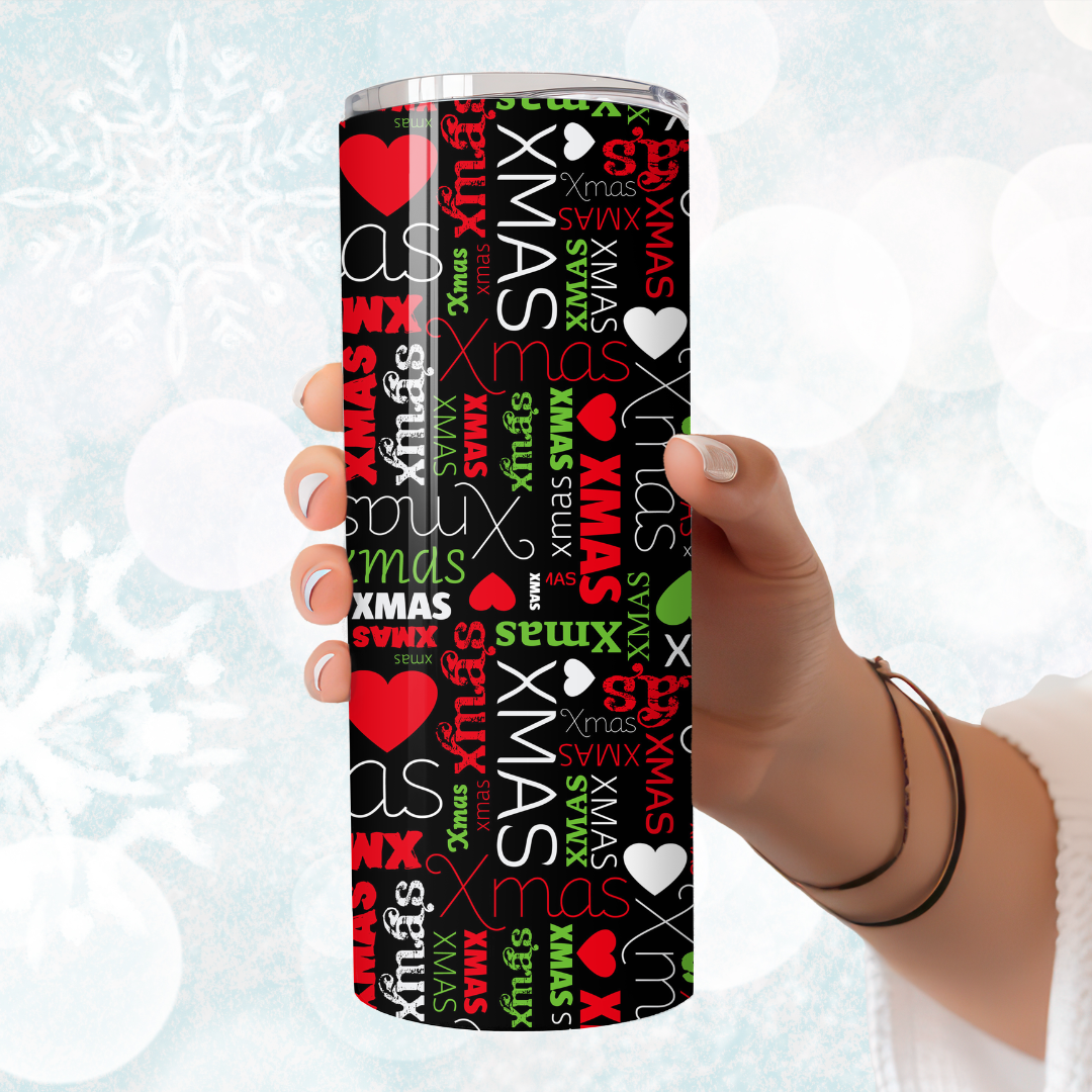 Merry Xmas Word Art Tumbler – Bold Christmas Holiday Cup