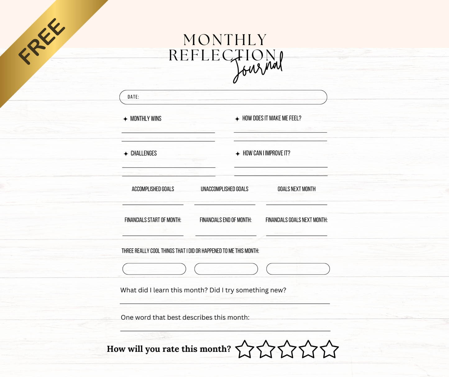 Example of Monthly Reflection worksheet