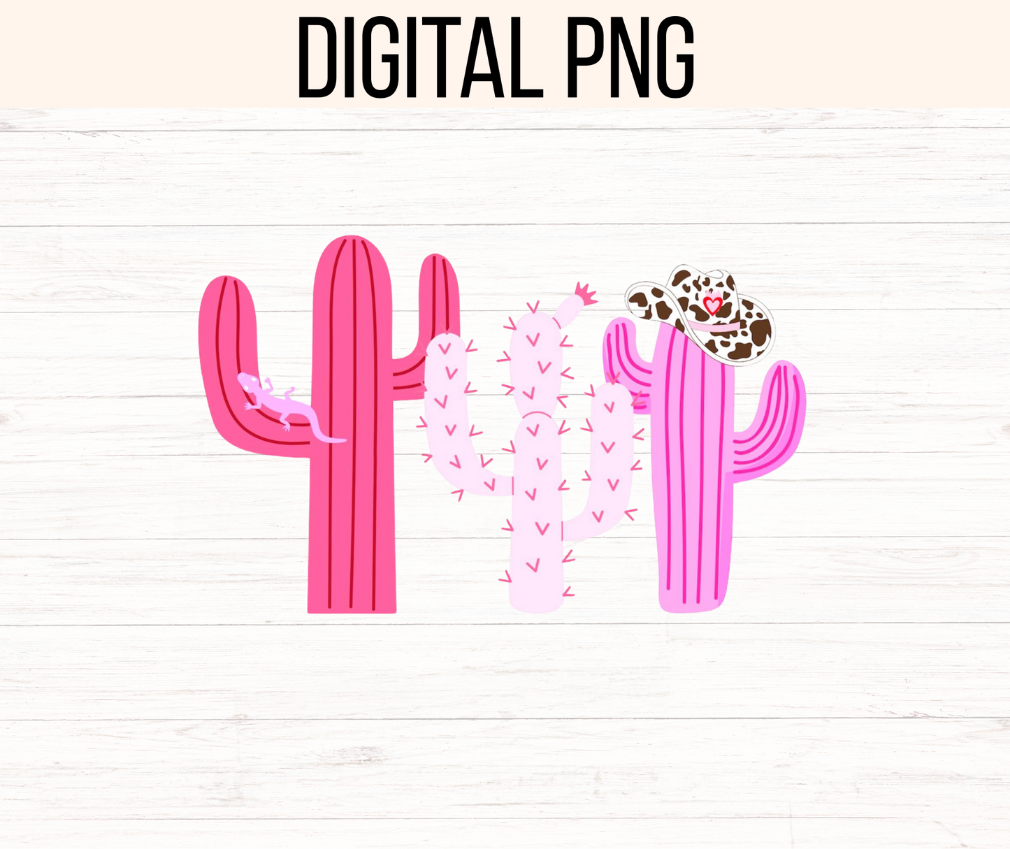 Pink Disco Cowgirl Cactuses Png. 300 dpi, ready to print, instant download.