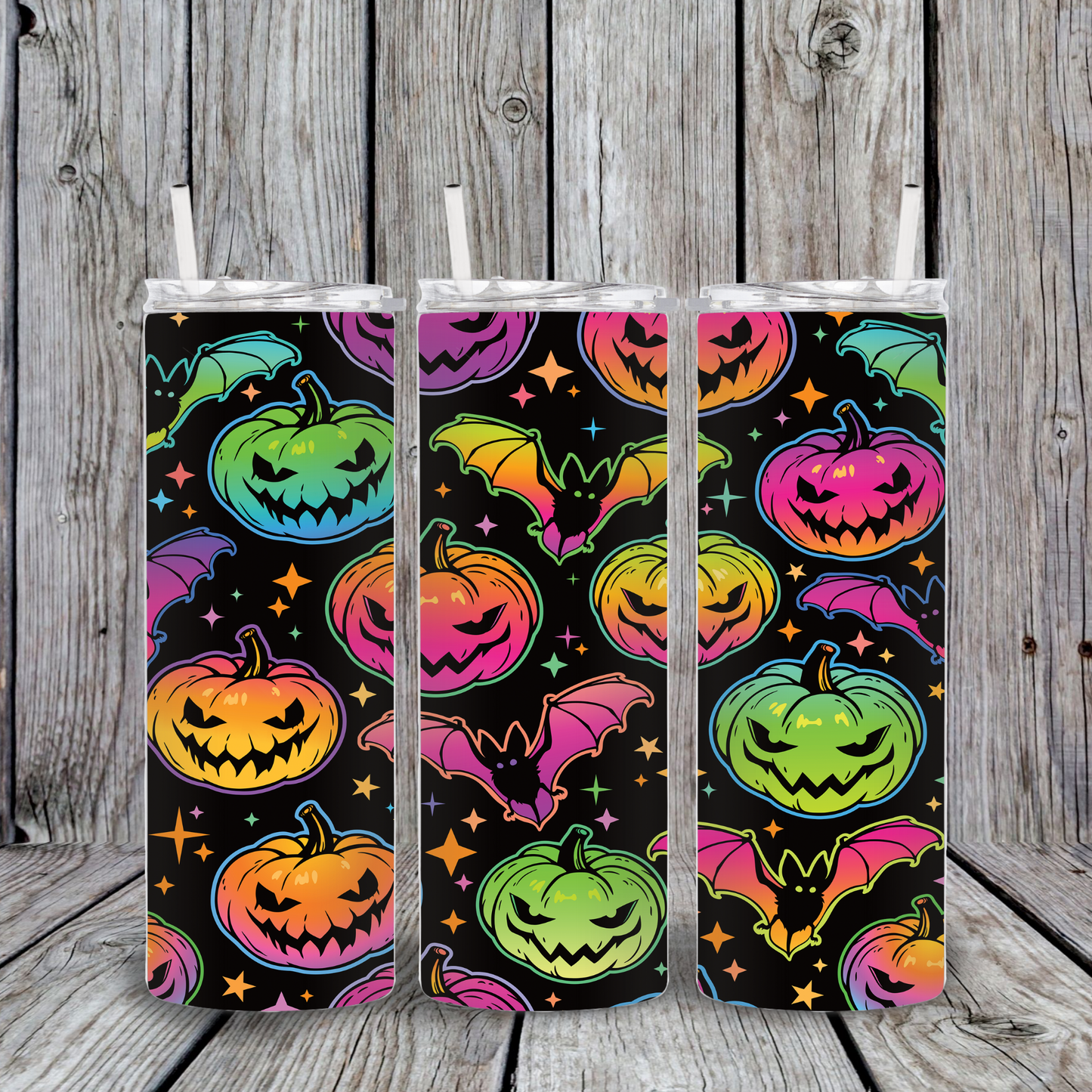 20 oz Psychedelic Neon Pumpkins Halloween Glow Tumbler