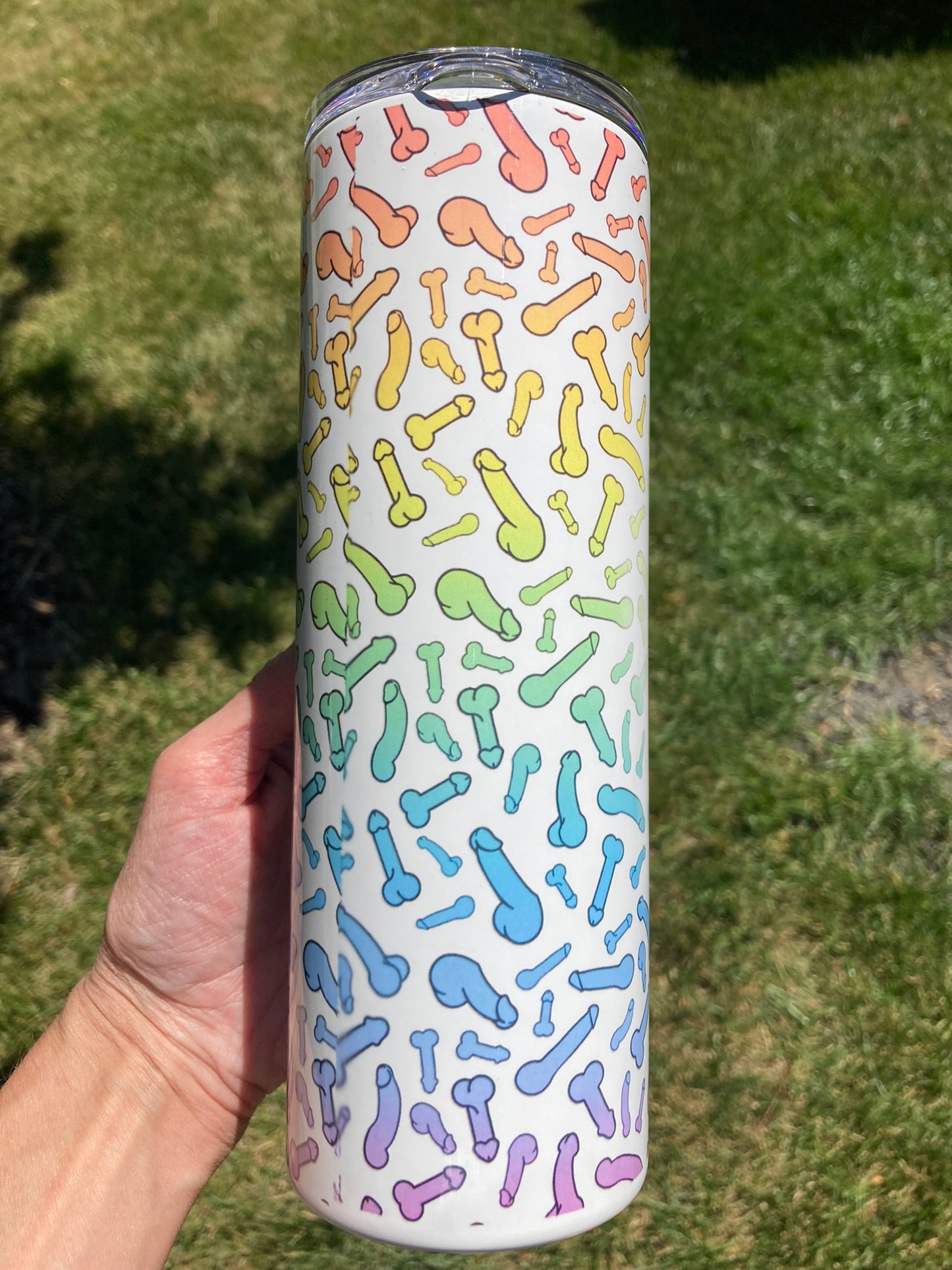 Rainbow Penis' tumbler. MIRootsCreations Peen Tumbler