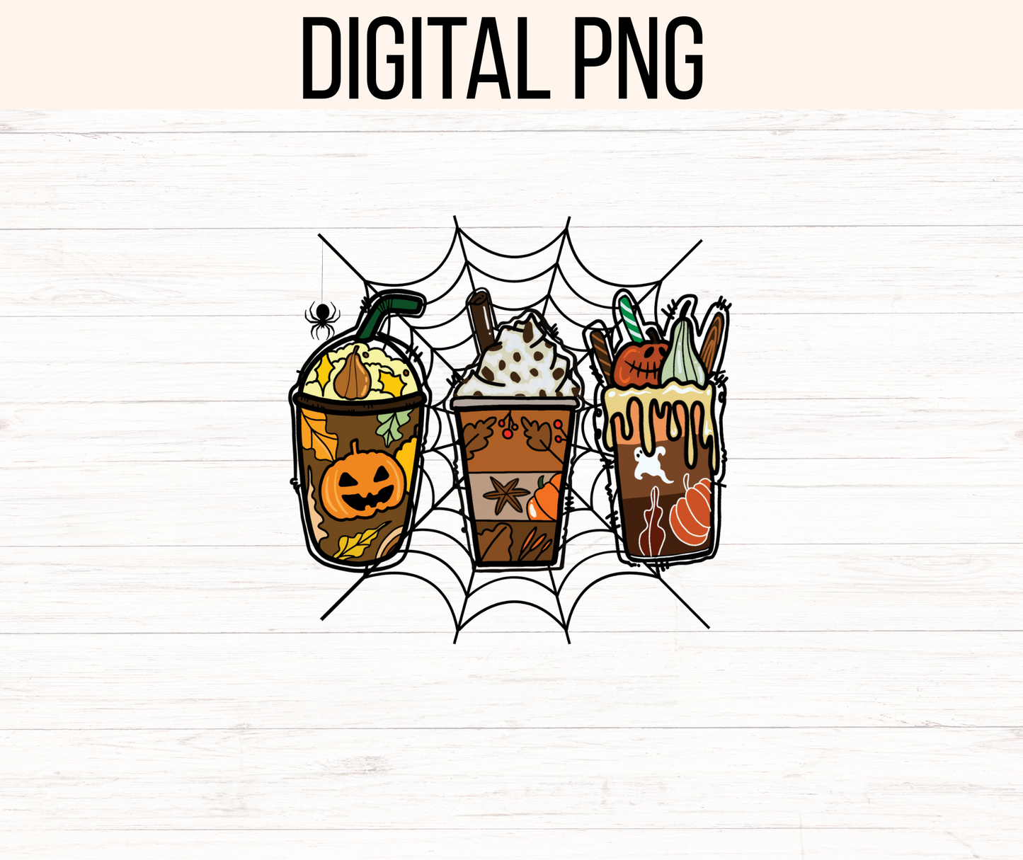 Halloween Spooky Iced Coffee Png. 300 dpi, ready to print, instant download.