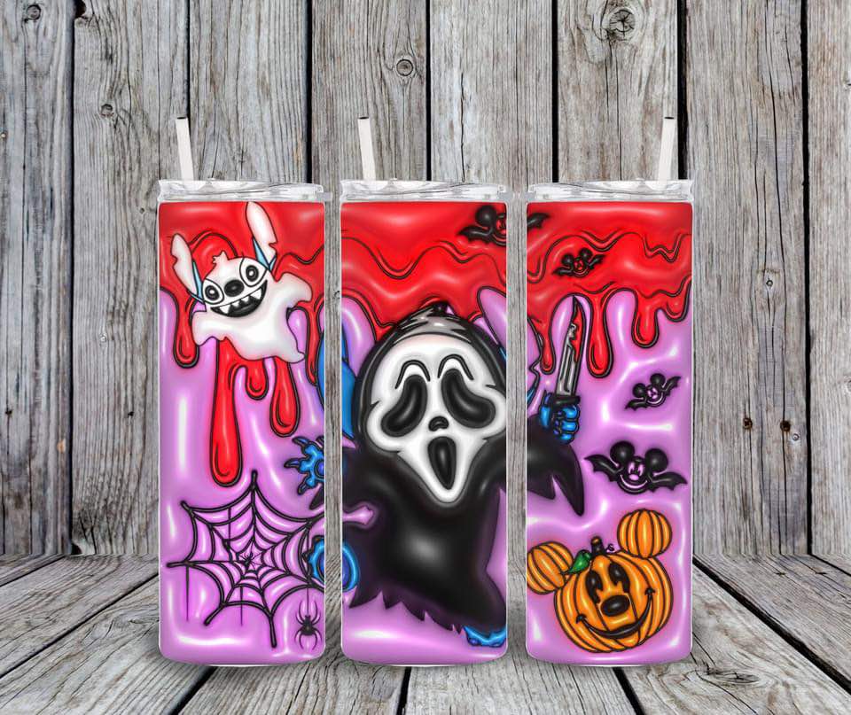 20 oz Halloween-themed designs on a wooden surface.