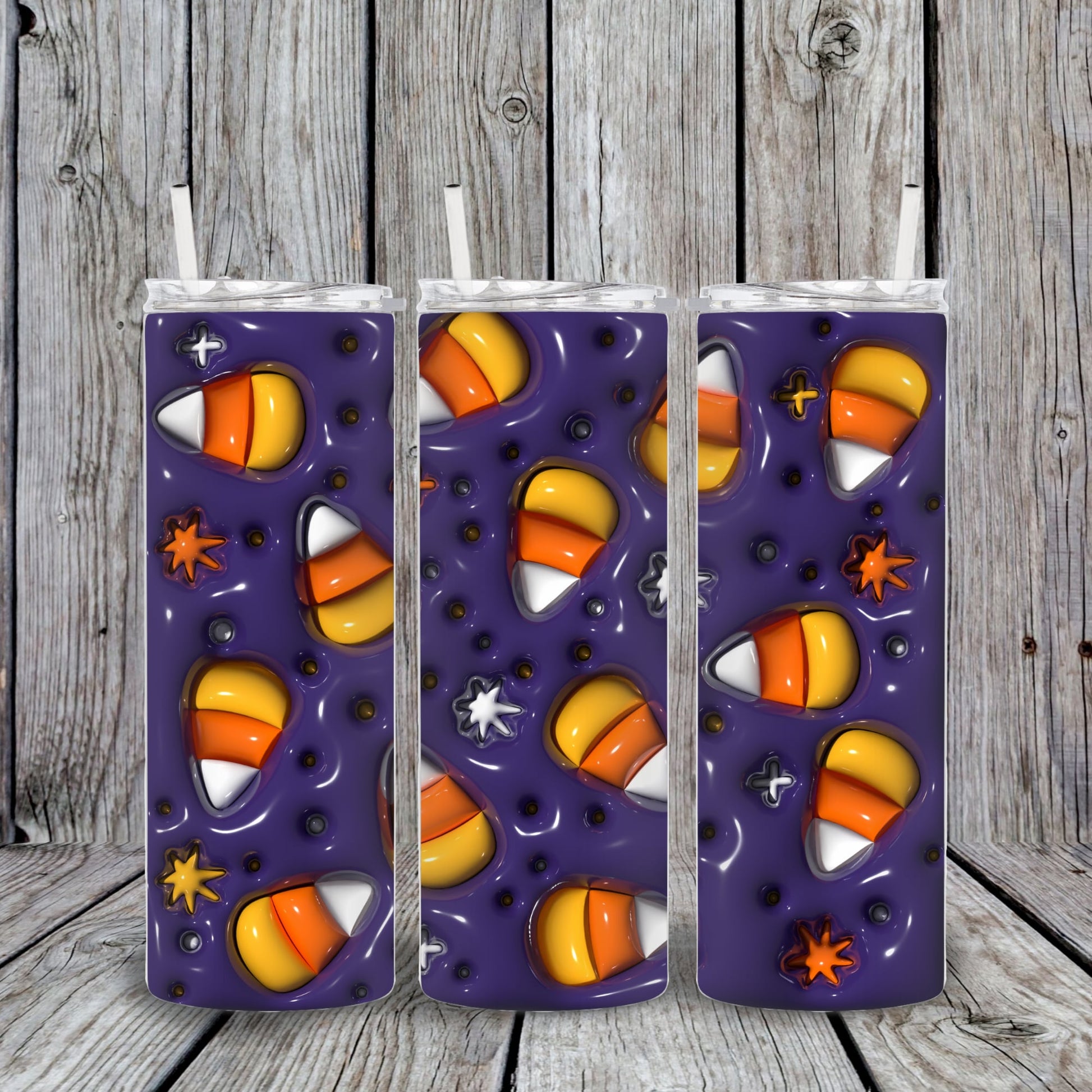 20 oz 3D Puff Candy Corn Halloween Tumbler