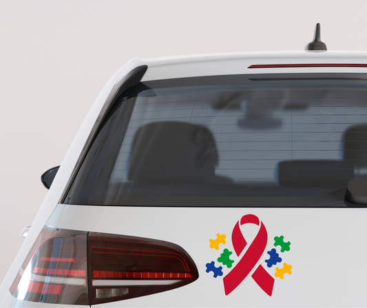 Autism Ribbon with Puzzle Pieces vinyl car decal bumper sticker