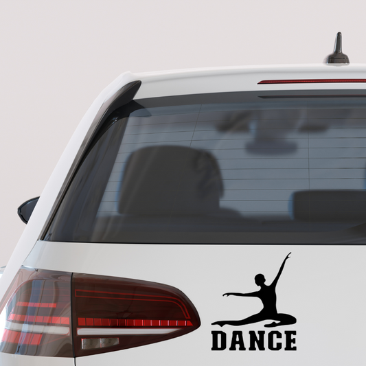 Ballet dancer “Dance” vinyl decal featuring elegant ballerina silhouette, perfect sticker for dancers, athletes, and performers on cars, laptops, and water bottles.