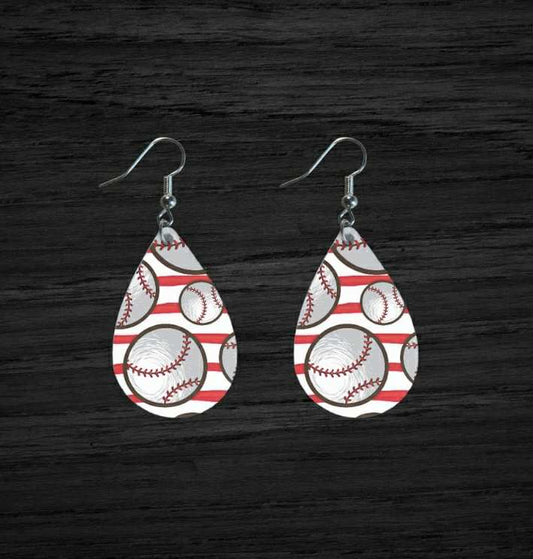 Teardrop Baseball patterned game day earrings