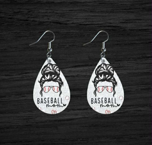 Teardrop Baseball Mom (messy bun) Sports mom earrings