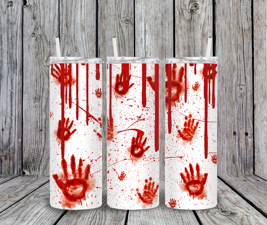 20 oz Halloween tumbler; blood splatter and bloody hands