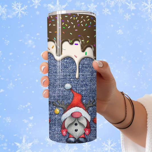 Chocolate Drip Gnome Christmas Tumbler – Reindeer Holiday Cup