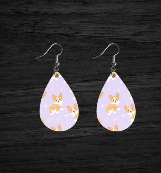 teardrop shaped Cute Corgi dog earrings