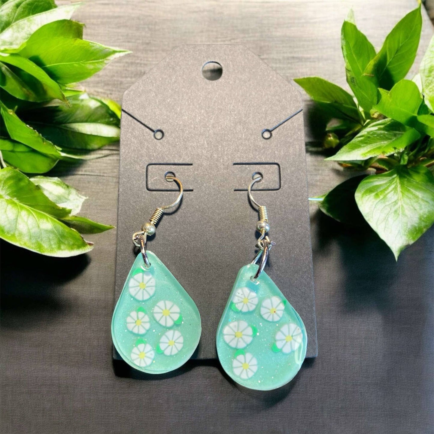 Light Green with Daisy Flowers Earrings