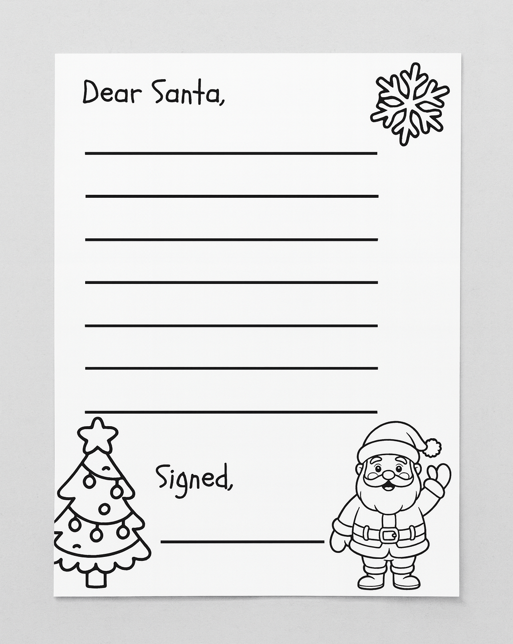 Letter to Santa Claus template with illustrations on a gray background