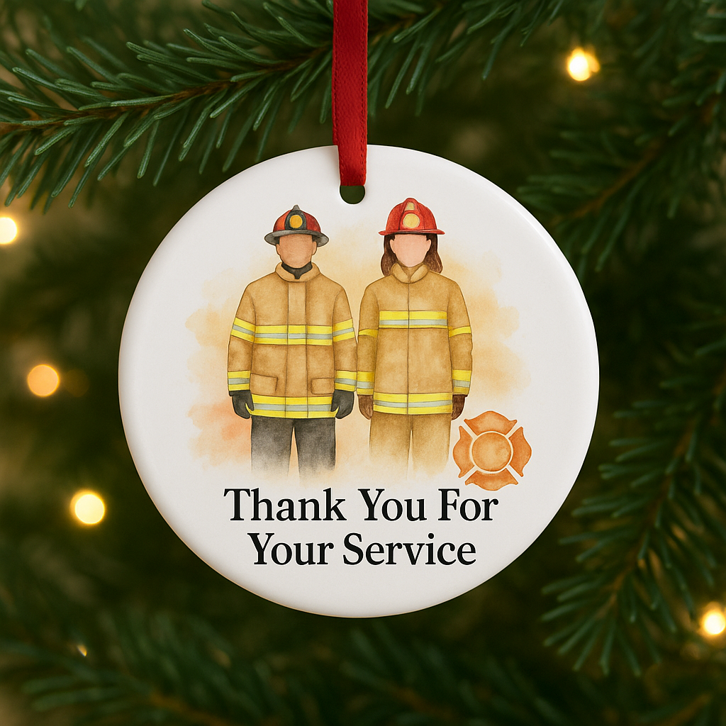 Firefighter Christmas Ornament – Watercolor Firefighter Appreciation Gift