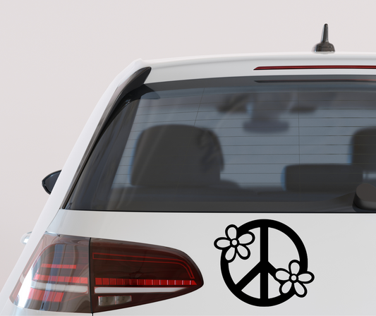 Floral Peace Sign Hippie vinyl car decal bumper sticker