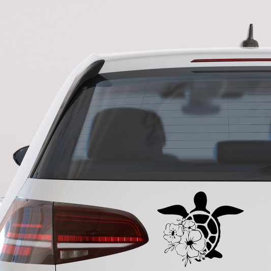 Floral Turtle vinyl car decal bumper sticker