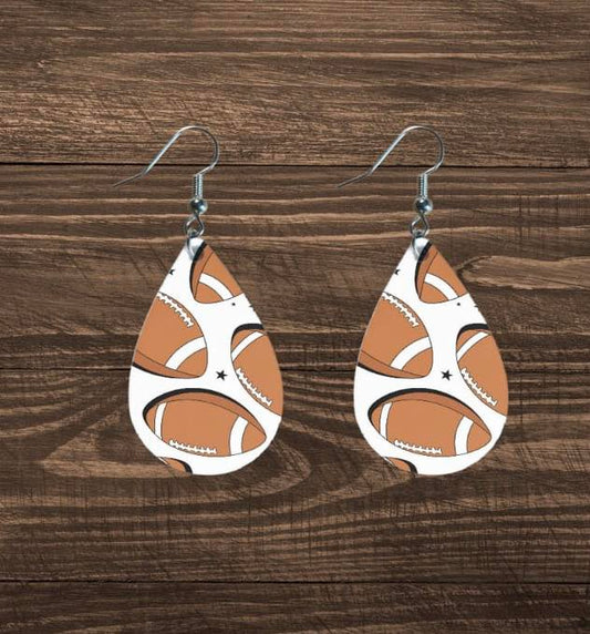 Teardrop shape; football patterned earrings