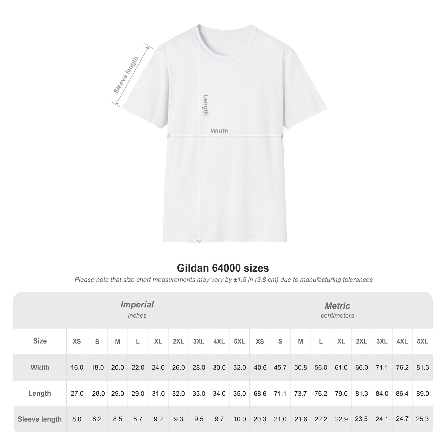 Gildan Shirt Sizing Guide