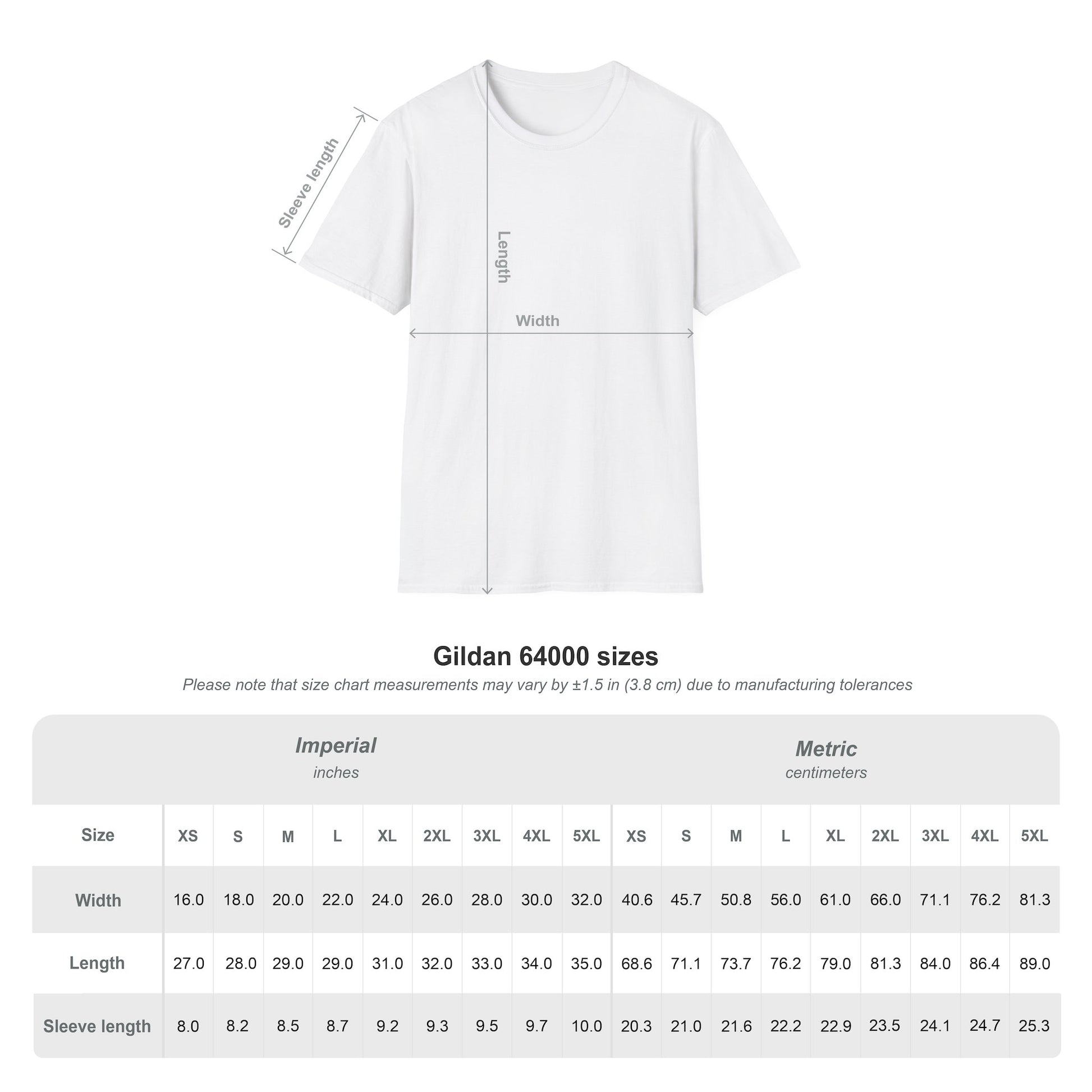 Gildan shirt sizing guide
