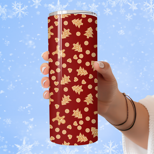 Gingerbread Cookie Christmas Tumbler | Red Holiday Cookie Cup