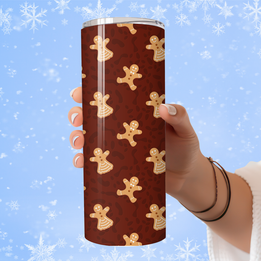 Gingerbread People Christmas Tumbler | Holiday Brown Cookie Pattern Cup