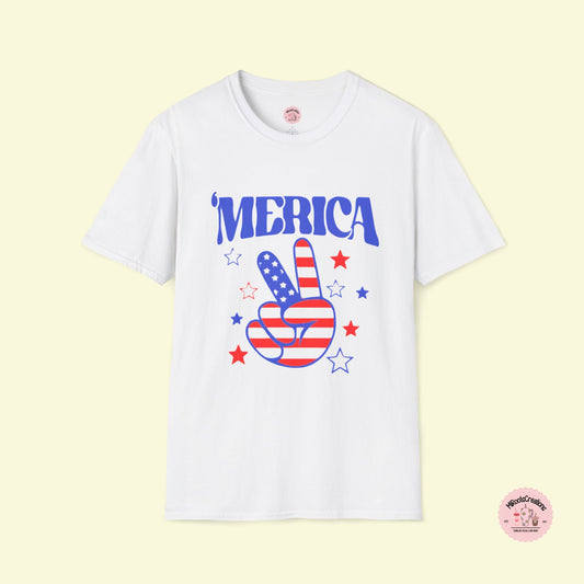 Groovy 'Merica Red White Blue Patriotic 4th of July Peace Sign Shirt
