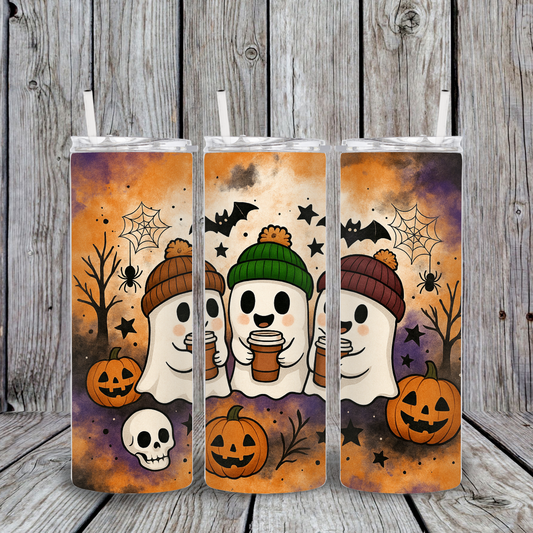 Halloween Ghosts with Coffee Halloween Scene Tumbler
