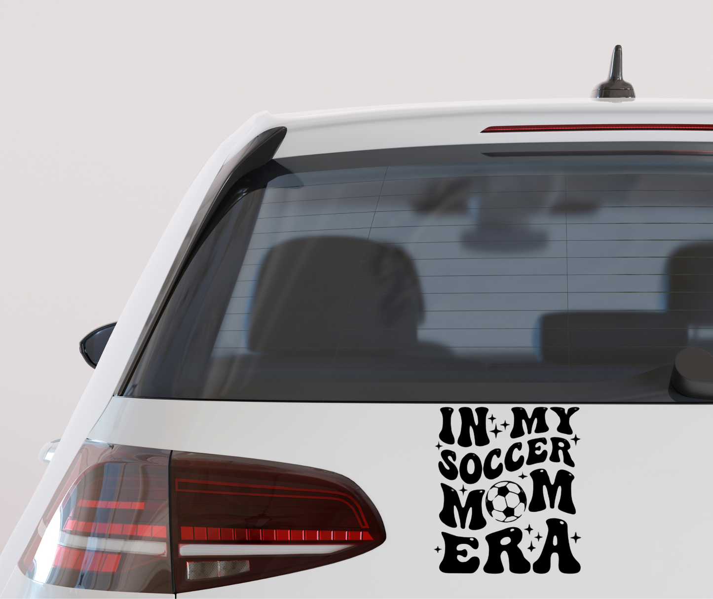 “In My Soccer Mom Era” vinyl decal, trendy sports mom sticker for cars, tumblers, laptops, and water bottles.