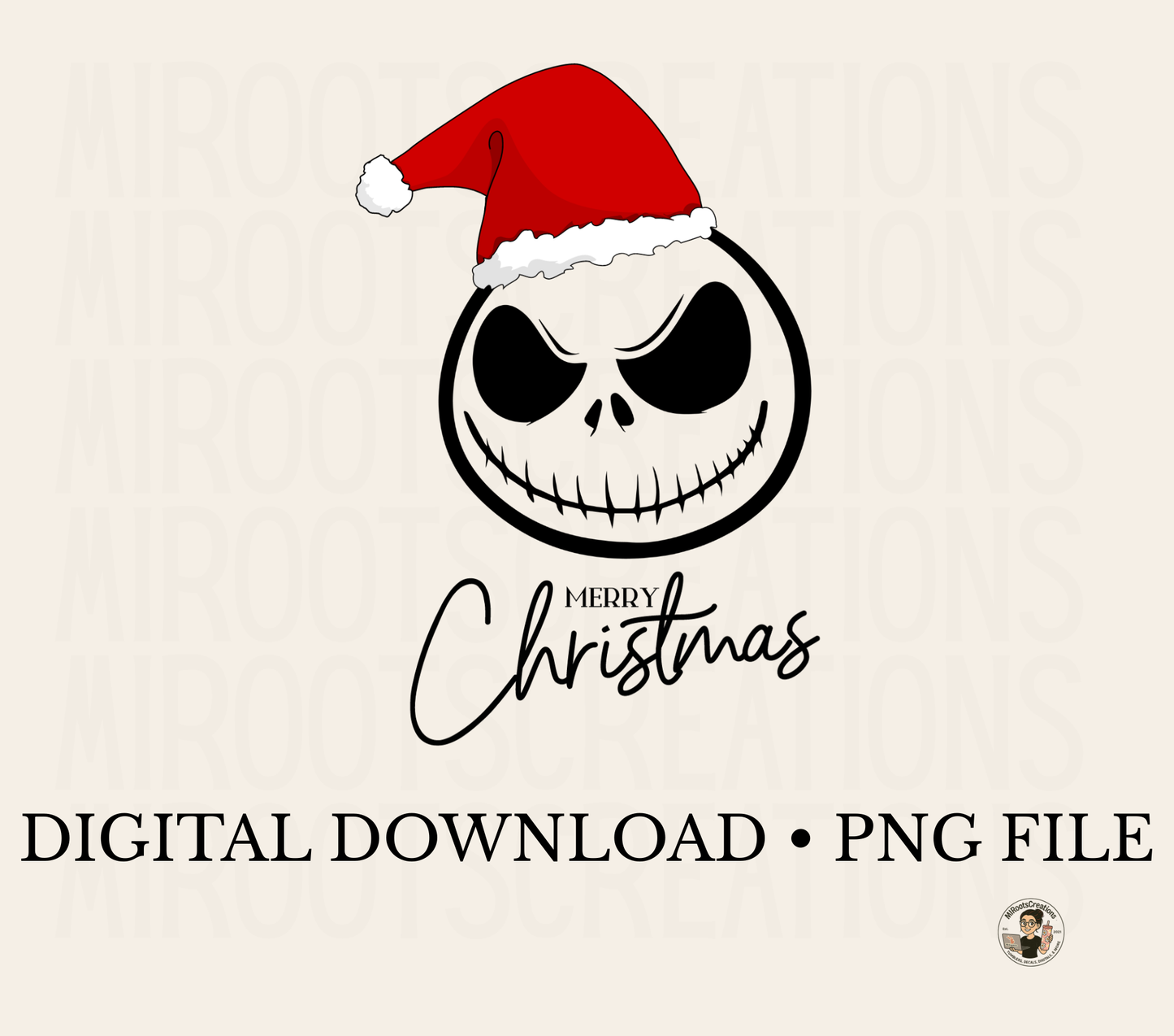 Jack Skellington Christmas PNG with Santa hat – spooky holiday digital design