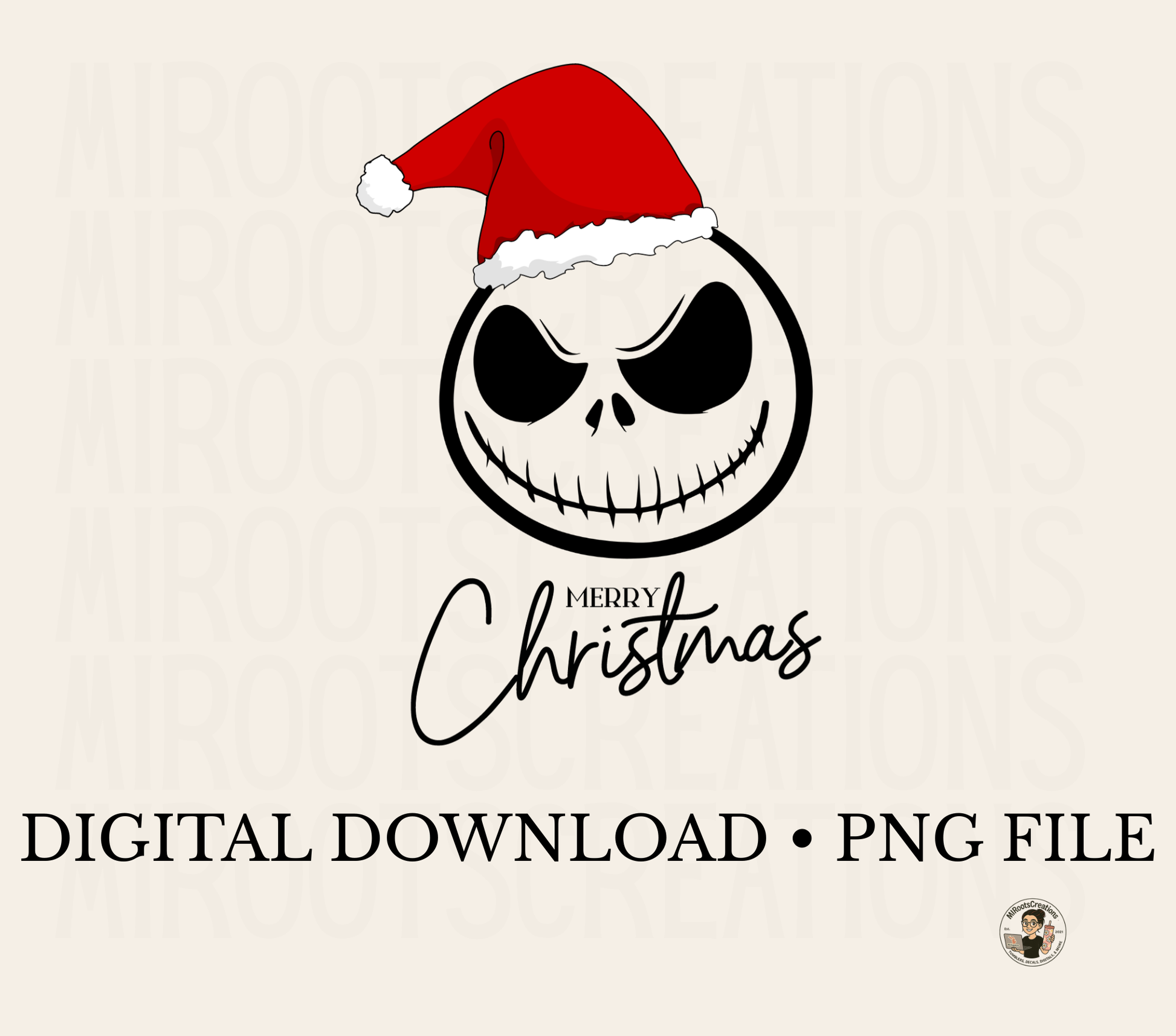 Jack Skellington Christmas PNG with Santa hat – spooky holiday digital design