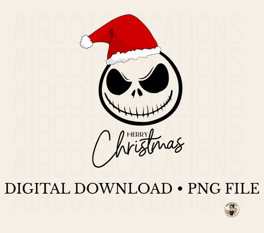 Jack Skellington Christmas PNG with Santa hat – spooky holiday digital design