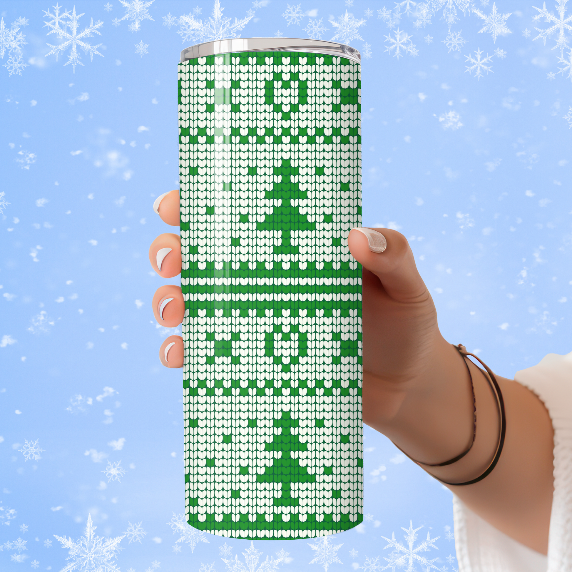 Knitted Christmas Tree Tumbler | Green Holiday Sweater Cup
