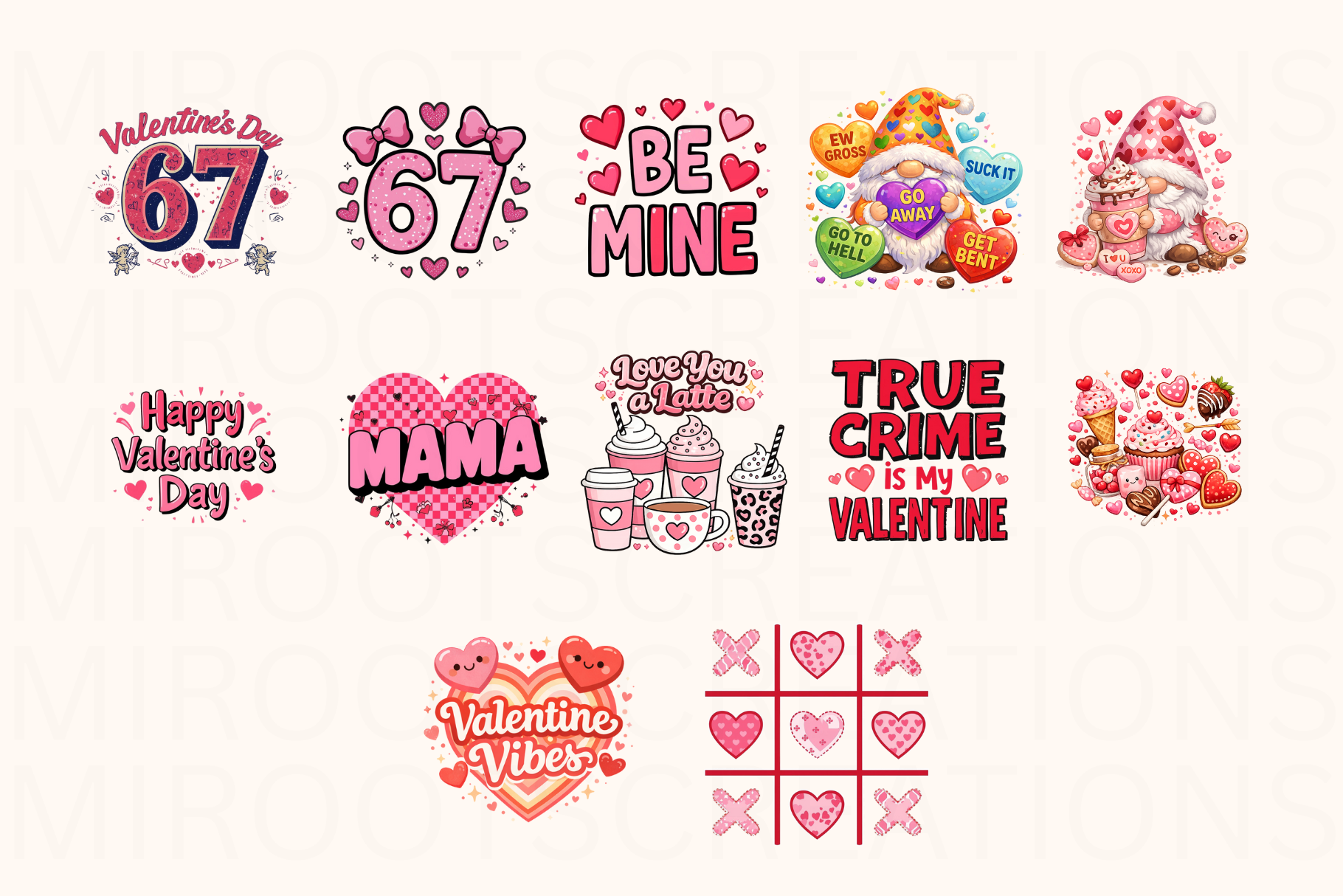 Examples of Valentine's Day PNG Bundle MIRootsCreations