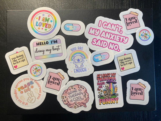 Collection of colorful stickers on a black background
