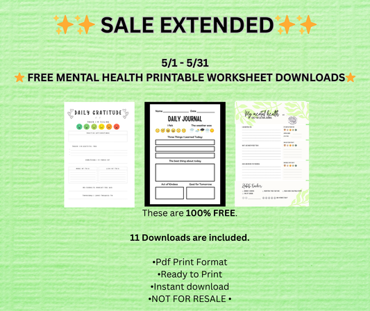 FREE Mental Health printable worksheets. 