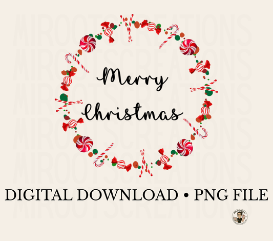 Merry Christmas candy wreath PNG – red and green holiday candy circle digital file