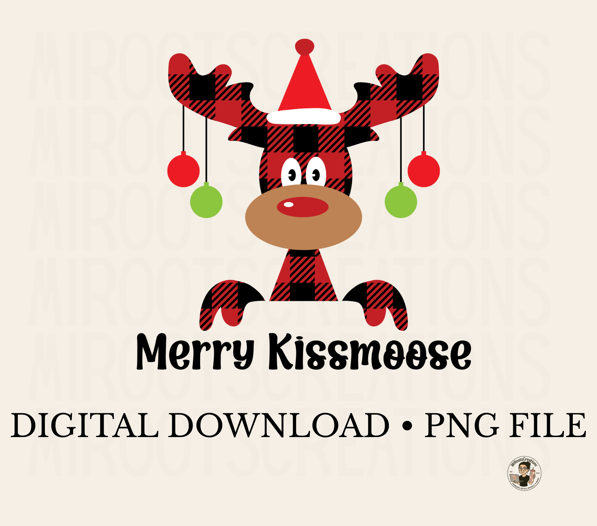 Buffalo plaid moose Merry Kissmoose PNG – cute moose Christmas clipart digital file