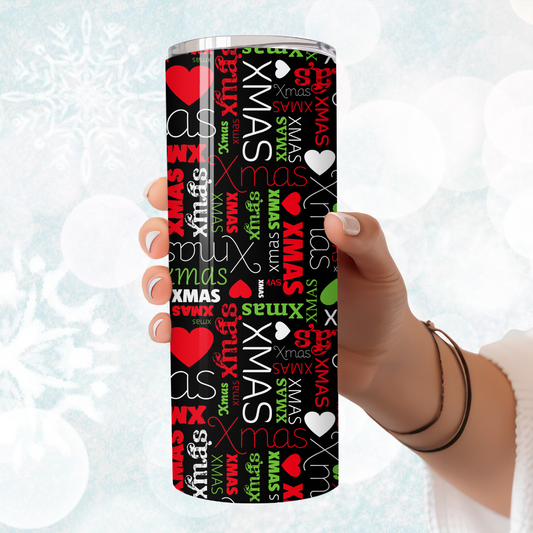 Merry Xmas Word Art Tumbler – Bold Christmas Holiday Cup