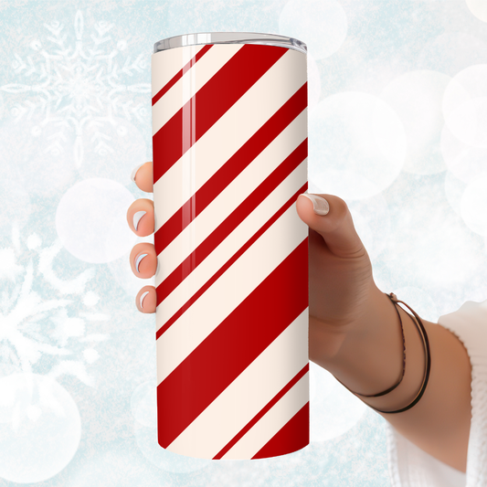 Peppermint Stripe Candy Cane Christmas Tumbler – Red & White Holiday Mug