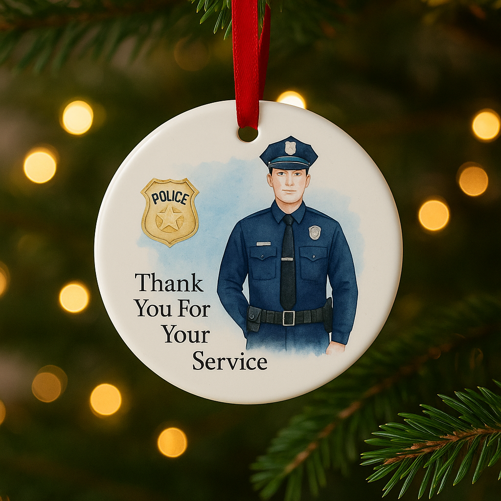 Police Officer Christmas Ornament – Watercolor Law Enforcement Appreciation Gift