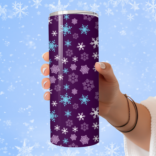Purple Snowflake Winter Tumbler | Frosty Holiday Drink Cup