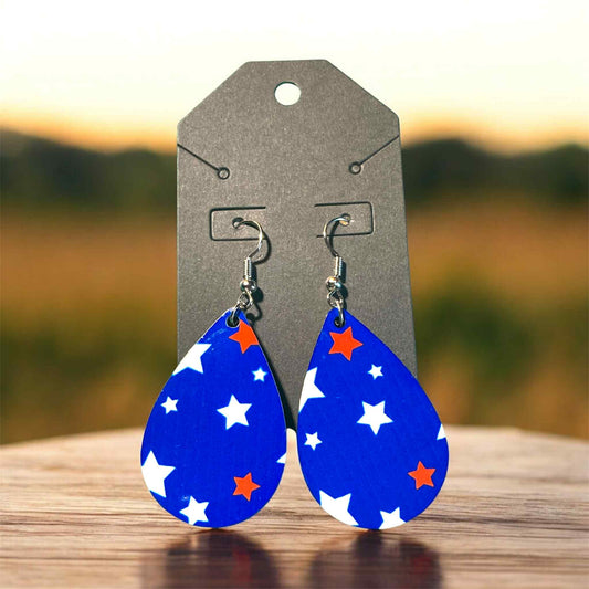 Teardrop Red, White, and Blue Patriotic Stars (4th of July) earrings. 