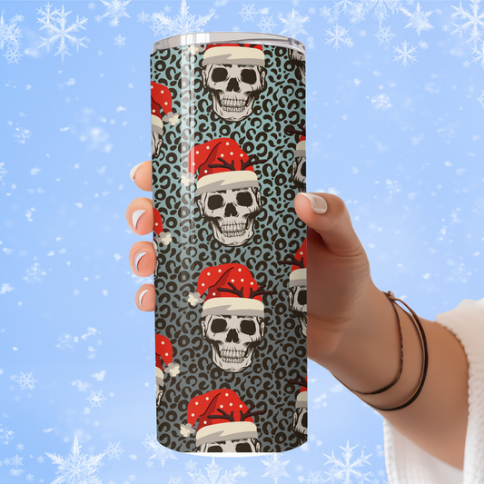 Santa Skull Christmas Tumbler – Leopard Print Holiday Cup for Alternative Christmas Style